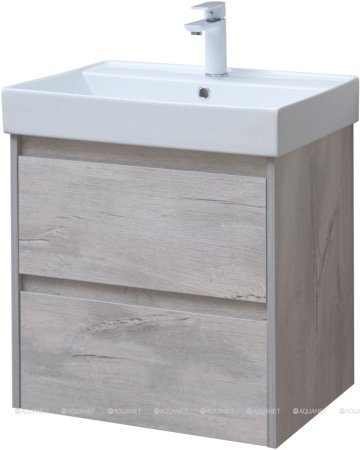 Тумба с раковиной Aquanet Nova Lite 60 дуб белый (2 ящика) 