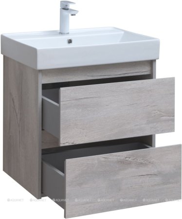 Тумба с раковиной Aquanet Nova Lite 60 дуб белый (2 ящика) 