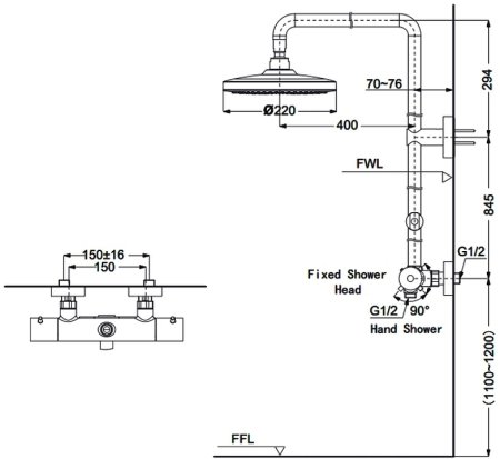 Душевая система Toto Showers TBW01404R с термостатом Хром 