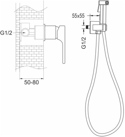 Гигиенический душ со смесителем Rose R1005H, черный 