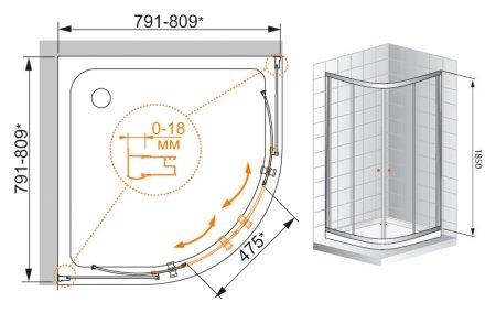Душевой уголок Cezares Pratico R2 80 P Cr 