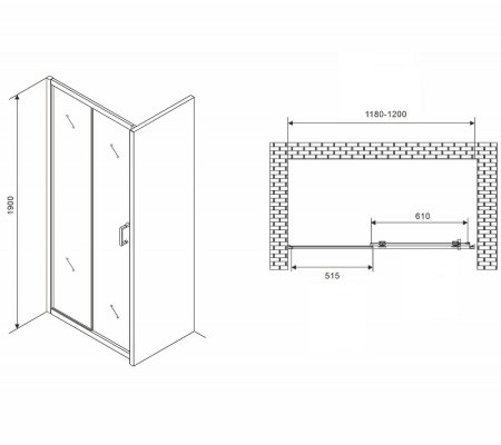 Душевая дверь Abber Schwarzer Diamant 120 AG301205 профиль Хром стекло прозрачное 