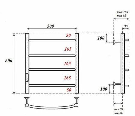 Электрический полотенцесушитель Point Афина PN04756 П4 500x600 диммер слева Хром 