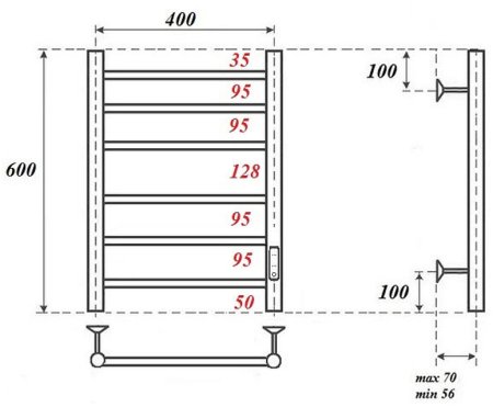 Электрический полотенцесушитель Point Аврора PN10846B П6 400x600 диммер справа Черный 
