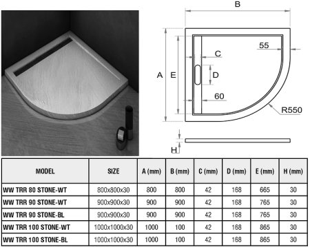Душевой поддон из искусственного камня WeltWasser WW TRR 80 STONE-WT 80x80 10000004356 Белый 