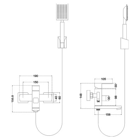 Смеситель для ванны MELANA Cubo 610205 с душем 