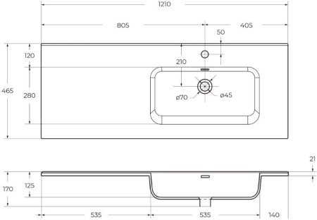 Керамическая раковина, чаша справа BelBagno BB1200ETL-R 