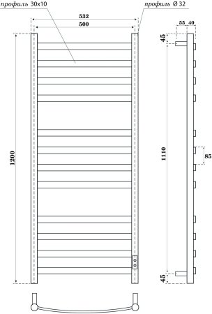 Полотенцесушитель электрический Point Антея PN17852W П12 500x1200, диммер справа, белый 