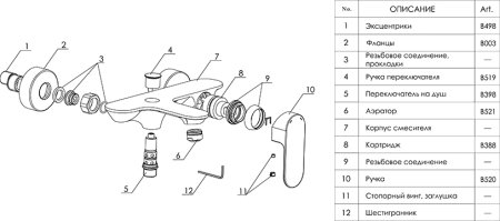 Смеситель WasserKRAFT Dinkel 5801 для ванны с душем 