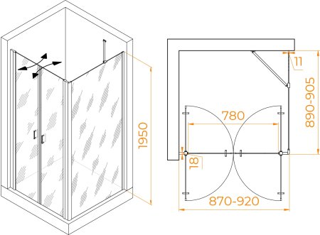 Душевой уголок RGW PA-134 (PA-104+Z-050-2+O-204) 900x900 