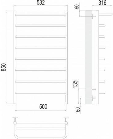 Электрический полотенцесушитель Terminus Полка П8 500х850 4670078524836 с полкой Хром 