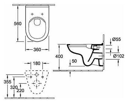 Унитаз подвесной Villeroy & Boch ONovo 5660HRR1 alpin, безободковый 