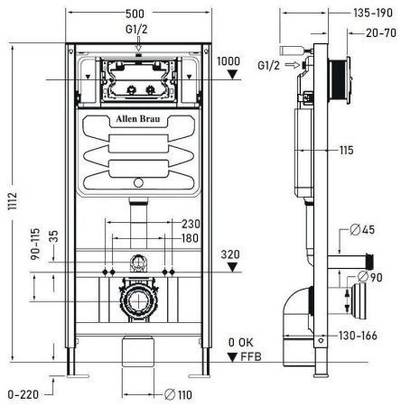 Инсталляция Allen Brau Pneumatic 9.11100.20 для унитаза без клавиши смыва 
