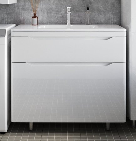 Тумба напольная "Марелла 90" (2 ящ.) Люкс антискрейтч белый глянец, PLUS 