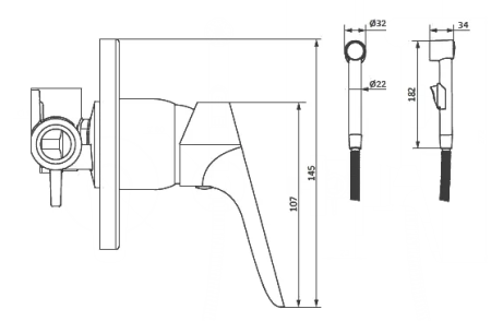 Гигиенический душ Damixa RedBlu Origin Bit 777510000 со смесителем 