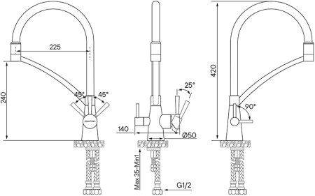 Смеситель Paulmark Siegen Si213111-Gw для кухонной мойки, золото 