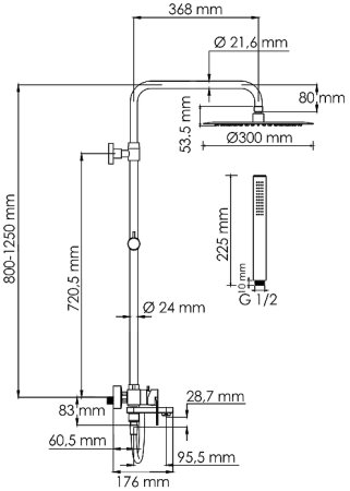 Душевая система WasserKRAFT A174.160.217.CB Черная матовая 