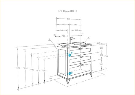 Тумба под раковину Aquaton Леон 80 Н 1A187801LBPS0 Дуб белый 