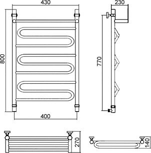 Полотенцесушитель водяной Ника Curve ЛZ/ВП 80х40 