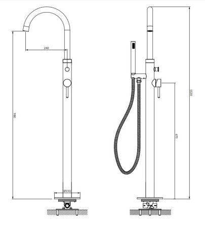 Смеситель Omnires Y Y1233BLGL для ванны, напольный, с ручным душем, черный/золото 