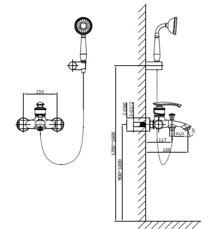 Смеситель для ванной AltroBagno Beatrice 02.06 Bi белый 