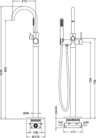 Смеситель Timo Saona 2310/17Y-CR напольный, для ванны с душем, золото матовое 