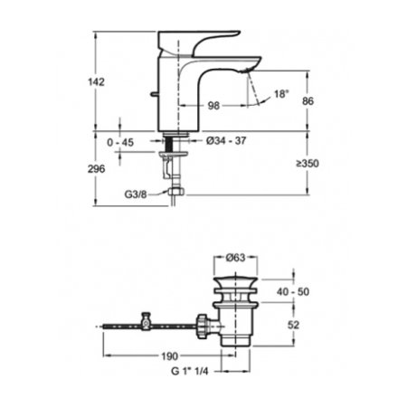 Смеситель для раковины Jacob Delafon Gabin E78126-CP с донным клапаном  