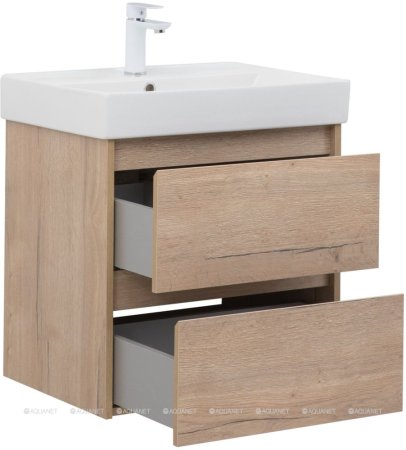 Тумба с раковиной Aquanet Nova Lite 60 дуб крафт (2 ящика) 
