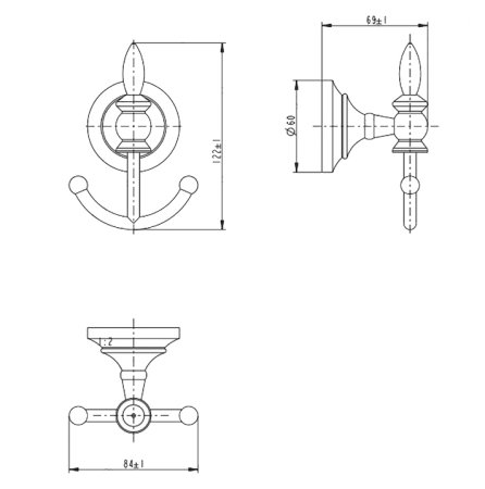 Двойной крючок Melana MLN-820008 Хром Золото 