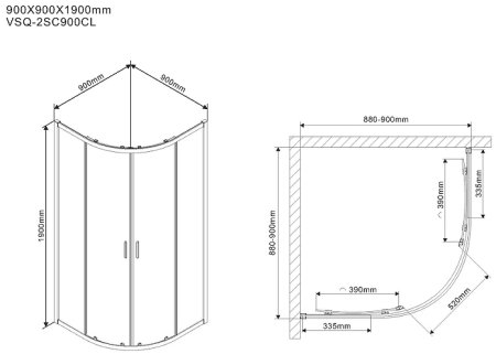 Душевой уголок Vincea Scala 90х90 VSQ-2SC900CL профиль Хром стекло прозрачное 