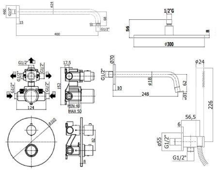 Душевая система Paffoni Light KITLIQ019NO046KING с термостатом Черная матовая 