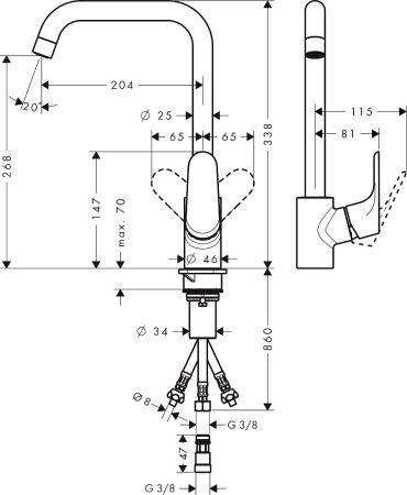 Смеситель Hansgrohe Focus M41 31822000 для кухонной мойки, хром 