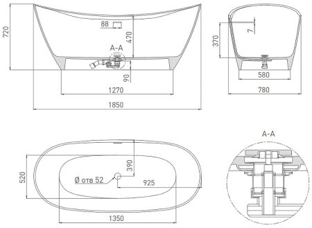 Ванна из искусственного камня Salini Noemi 185х78 101811SMRF покраска по RAL полностью матовая 