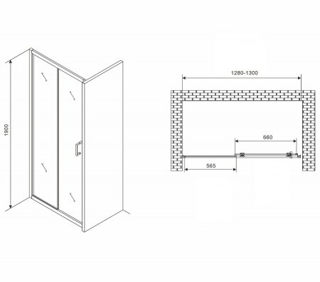 Душевая дверь Abber Schwarzer Diamant 130 AG301305 профиль Хром стекло прозрачное 