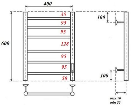 Электрический полотенцесушитель Point Аврора PN10846W П6 400x600 диммер справа Белый 