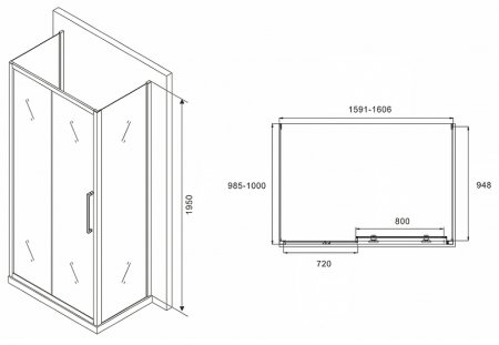 Душевой уголок Abber Schwarzer Diamant 160x100 AG30160MH-S100M-S100M профиль Хром стекло матовое 