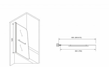 Шторка на ванну Abber Ewiges Wasser AG50080B профиль Черный стекло прозрачное 