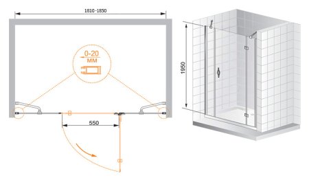 Душевая дверь в нишу Cezares Bergamo B13 100 60/30 C Cr R 