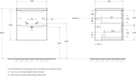 Тумба с раковиной BelBagno ETNA-500-2C-SO-BL Bianco Lucido 