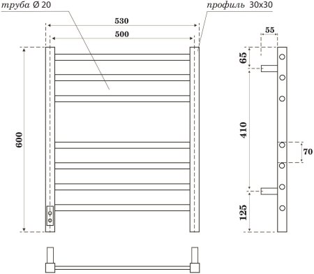 Полотенцесушитель электрический Point Веста PN70756GR П7 500x600, диммер слева, графит премиум 