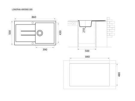 Мойка для кухни каменная Longran Amanda AMG 86x50 Саббиа 