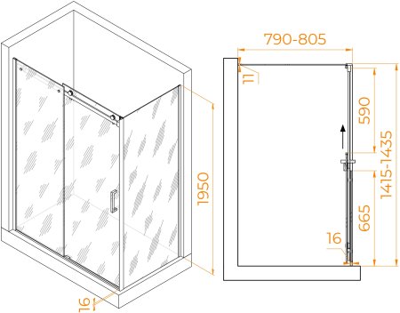 Душевой уголок RGW TO-44-1B (TO-14B + Z-060-2B) 1400x800 