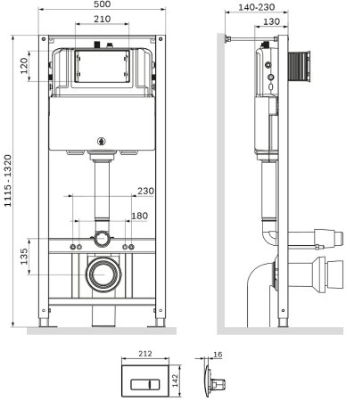 Инсталляция AM.PM Pro I012704.8038 для подвесного унитаза с Черной матовой клавишей смыва 