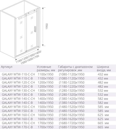 Душевая дверь в нишу Good Door Galaxy WTW-170-C-CH 