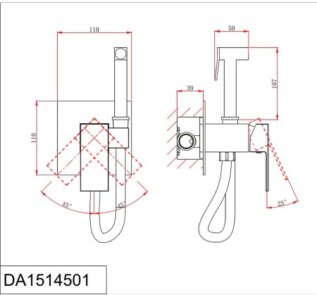Гигиенический душ со смесителем D&K Bayern Liszt DA1514505 Черный матовый 