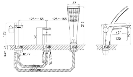 Смеситель для ванны на 3 отверстия D&K Berlin Freie DA1434901 хром 