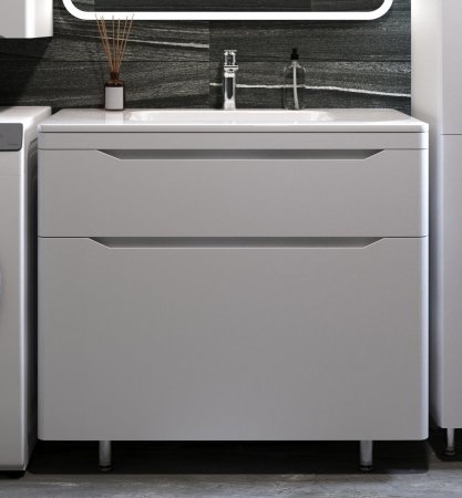 Тумба напольная "Марелла 90" (2 ящ.) Люкс антискрейтч белый матовый, PLUS 