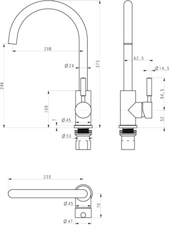 Смеситель для кухонной мойки Paulmark Holstein Ho212063-418 черный металлик 