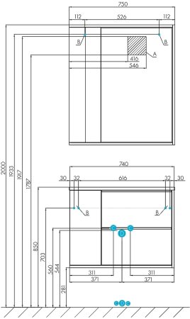 Тумба под раковину Aquaton Бостон 75 1A252601BN010 подвесная Дуб эврика Белый 