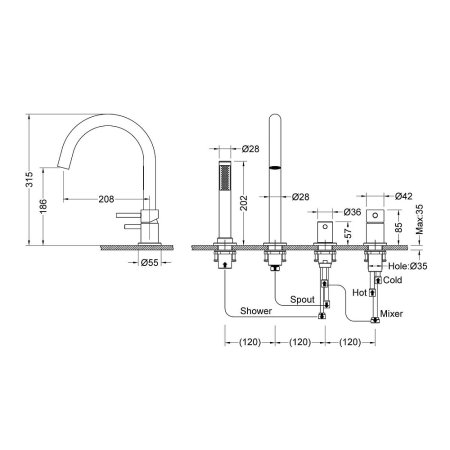 Смеситель Timo Saona 2320/03Y на борт ванны, черный 